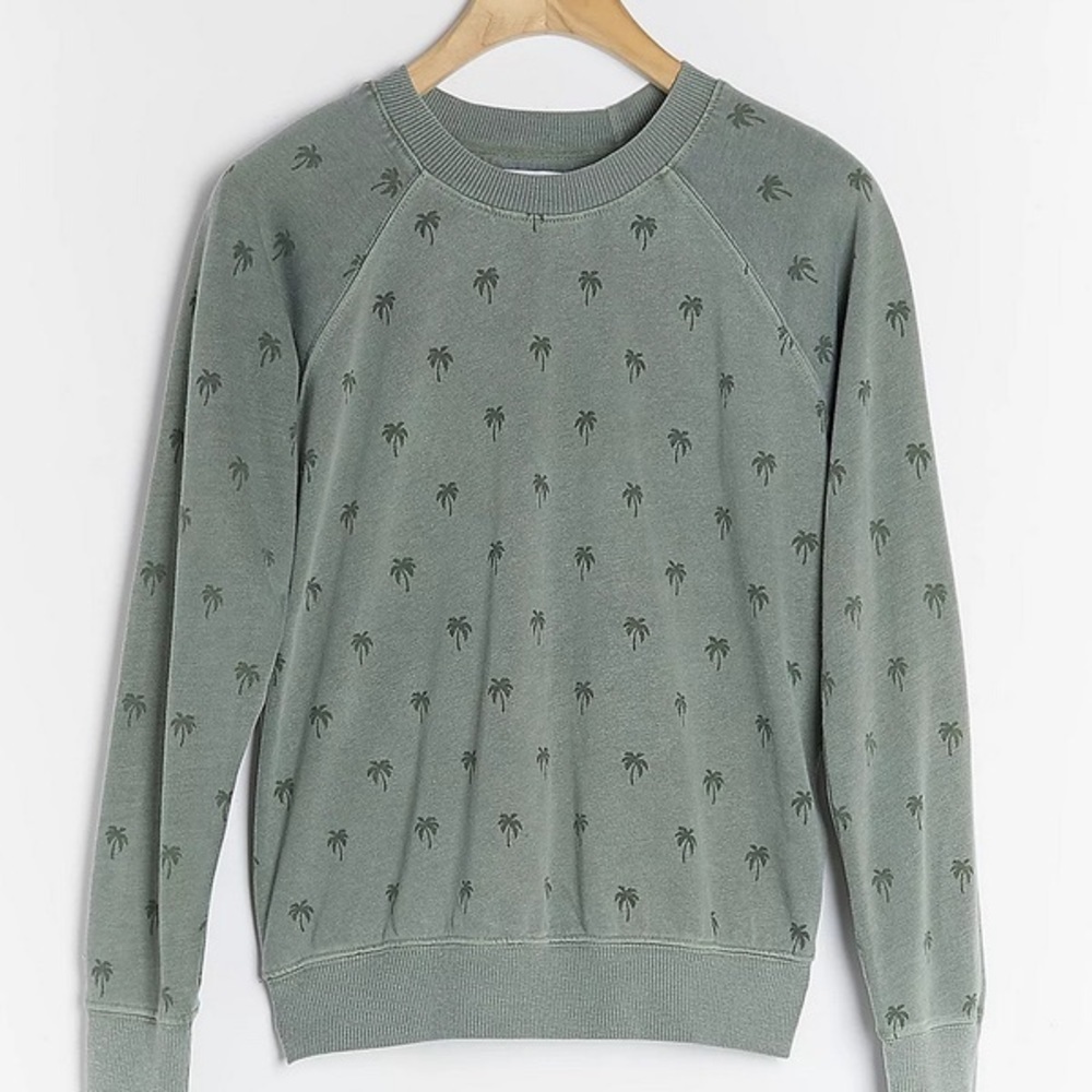 SUNDRY Raglan Pullover Palm Sweatshirt in Eucalyptus Twee Graphic Print 0 - Picture 5 of 14